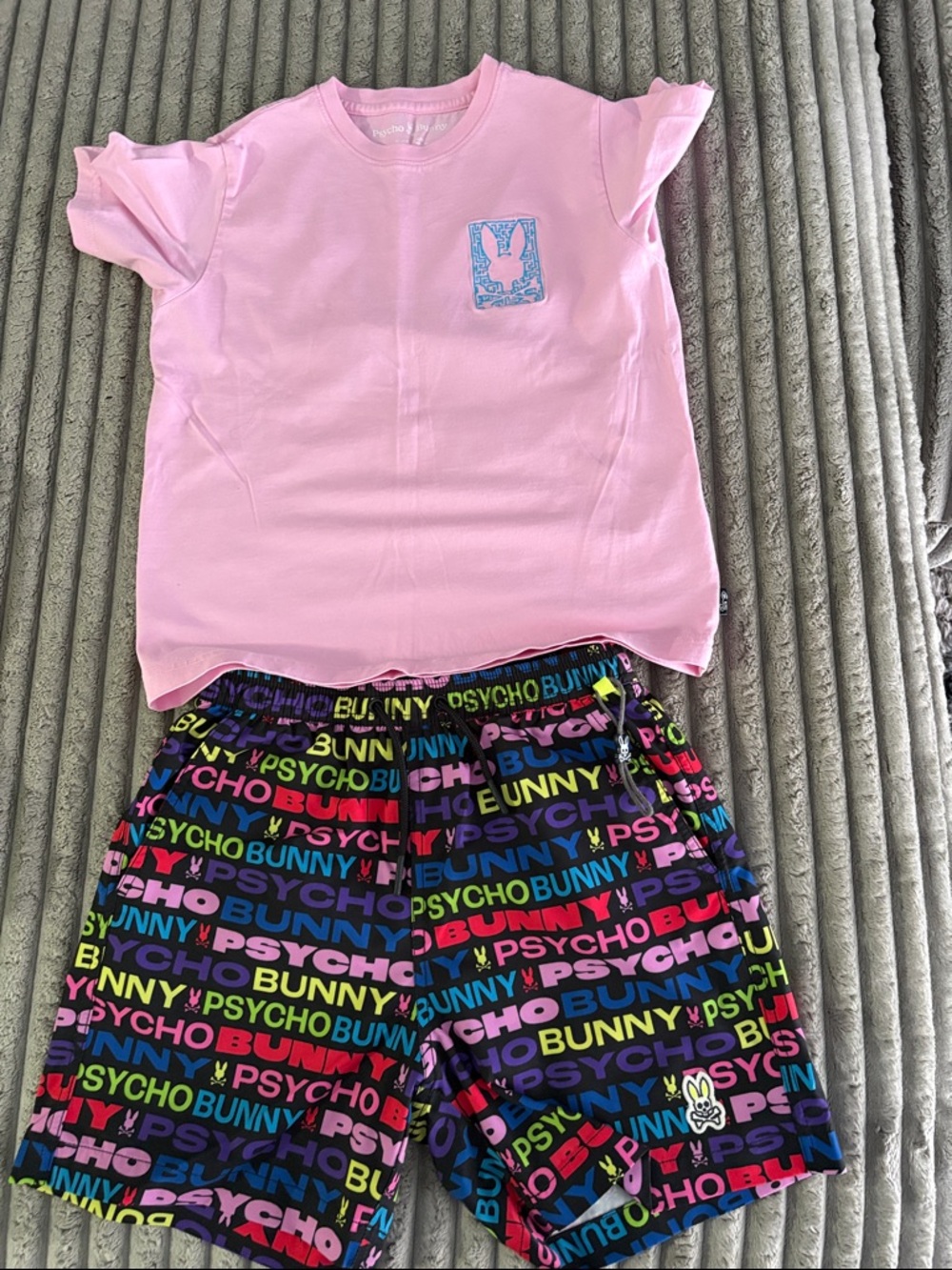 Psycho Bunny Pink Short Sleeve Top with Multicolor Logo Shorts Set